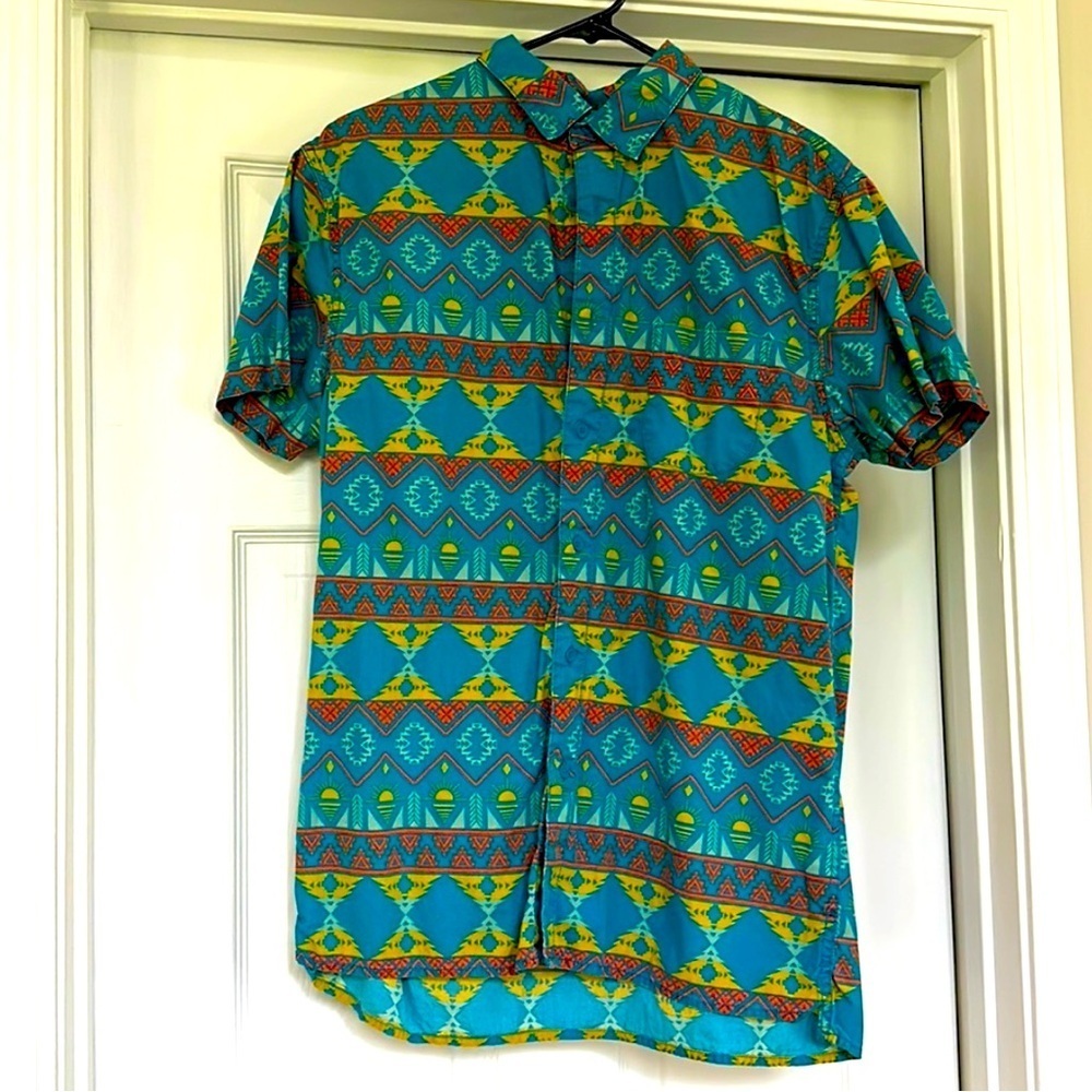 ARIZONA JEAN COMPANY Men’s Button Down Shirt Blue Boho Print Medium
